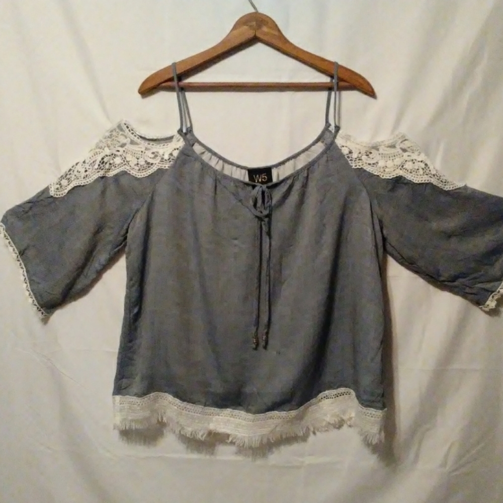 W5 Top Women's Sz M Boho Cold Shoulder Tunic Shirt - Picture 9 of 9